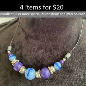 90's Dark and Light Blue Bead with Shiny Silver Accents Choker